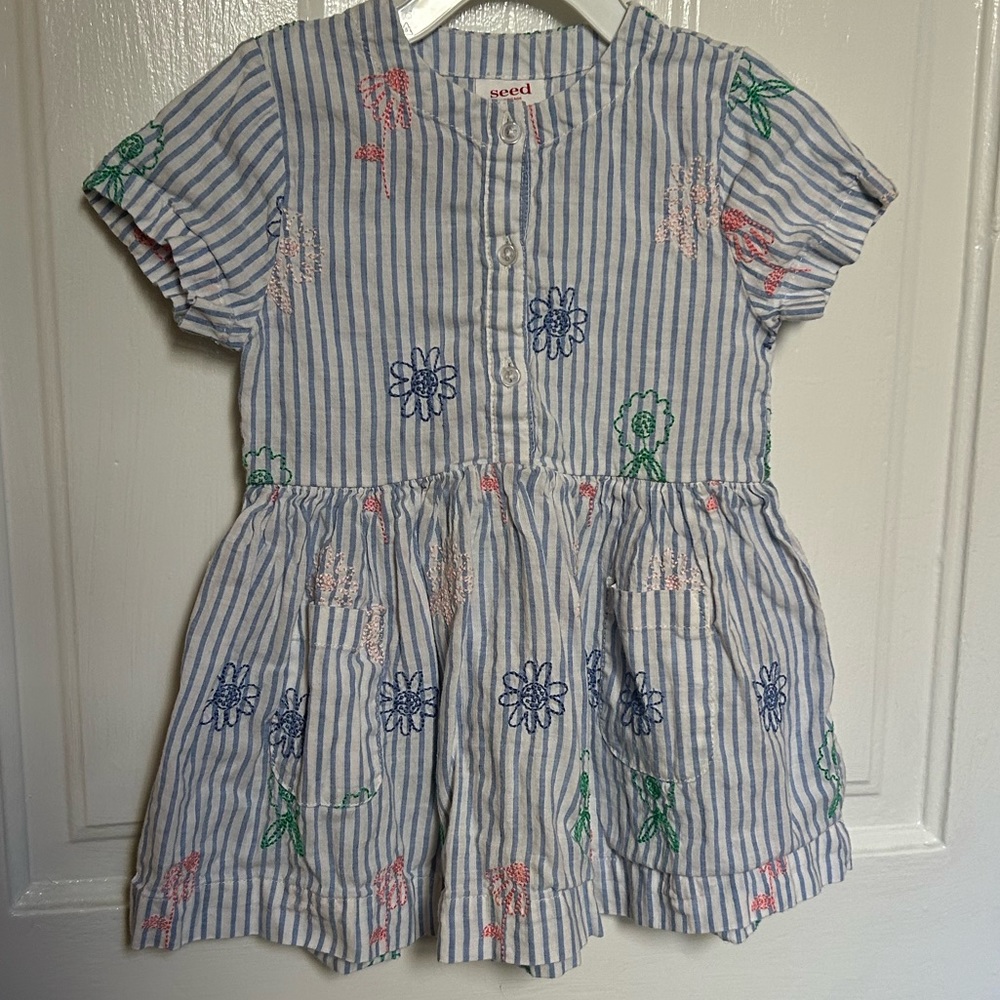 Seed short sleeve embroidered dress with pockets 2t